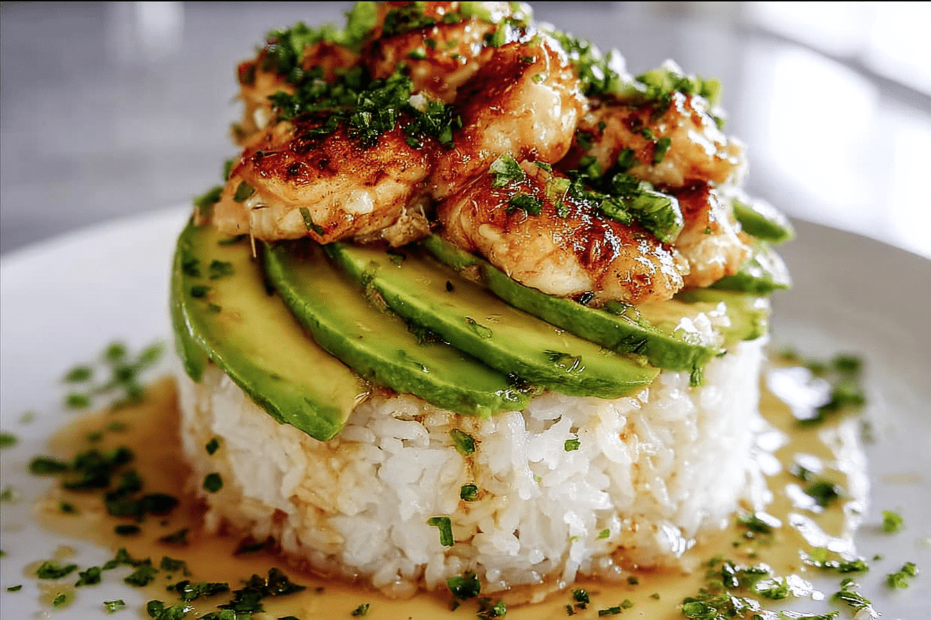 Honey Lime Chicken Avocado Rice Stack